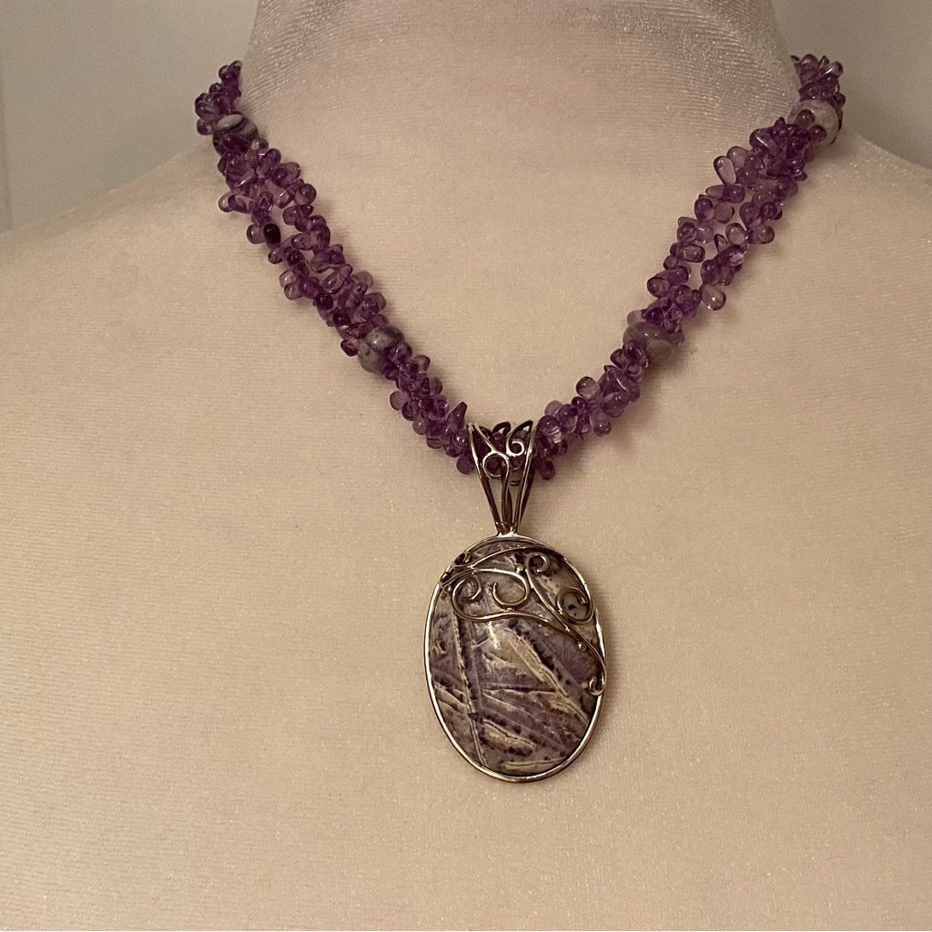 Dtr Jay King Necklace Sterling Silver 925 2 Strand Amethyst Gray Agate Pendant